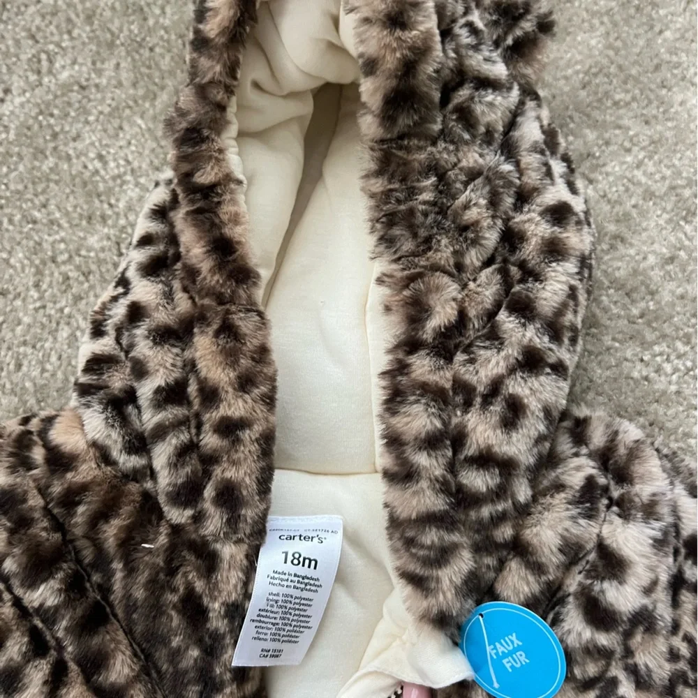 Carters baby faux fur snow suit - leopard print